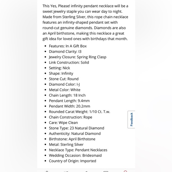 Timeless Diamond & Sterling Silver  Infinity Pendant Necklace by Yes,Please! - Picture 8 of 9